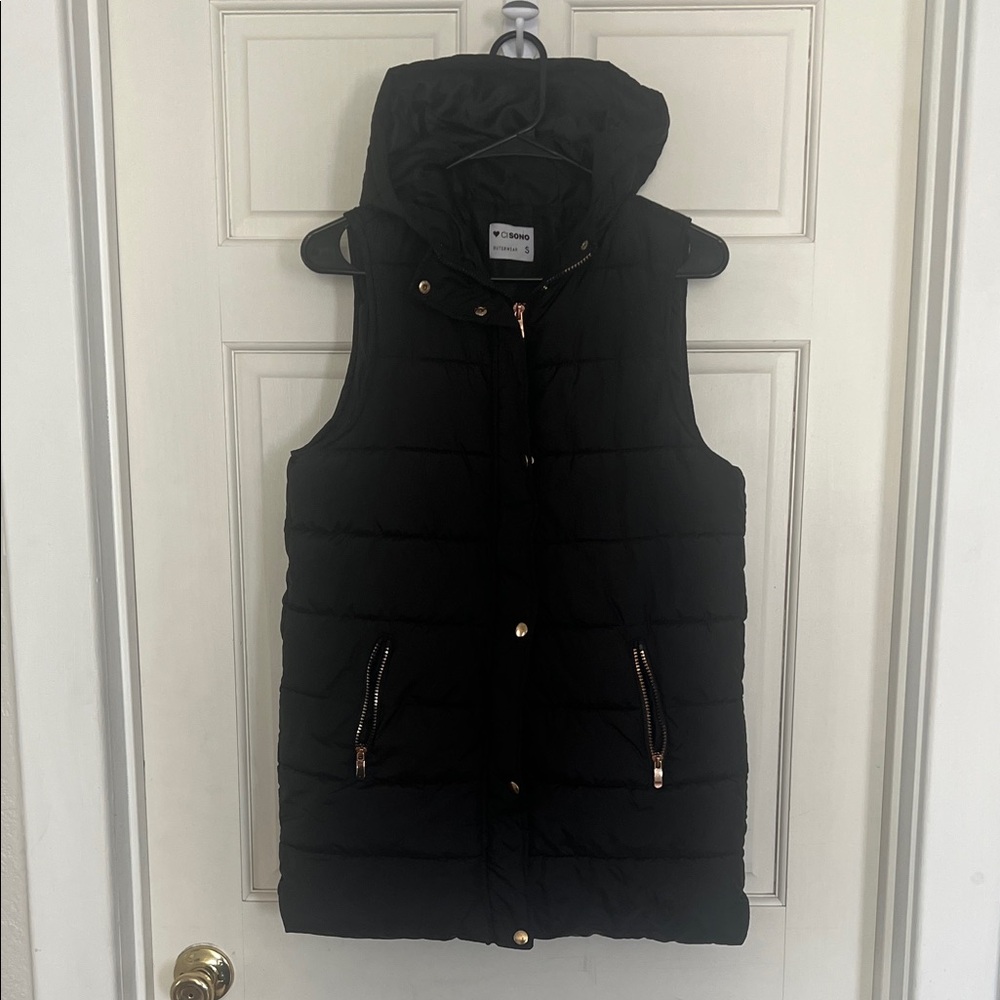 Ciso Black Quilted Hooded Puffer Vest